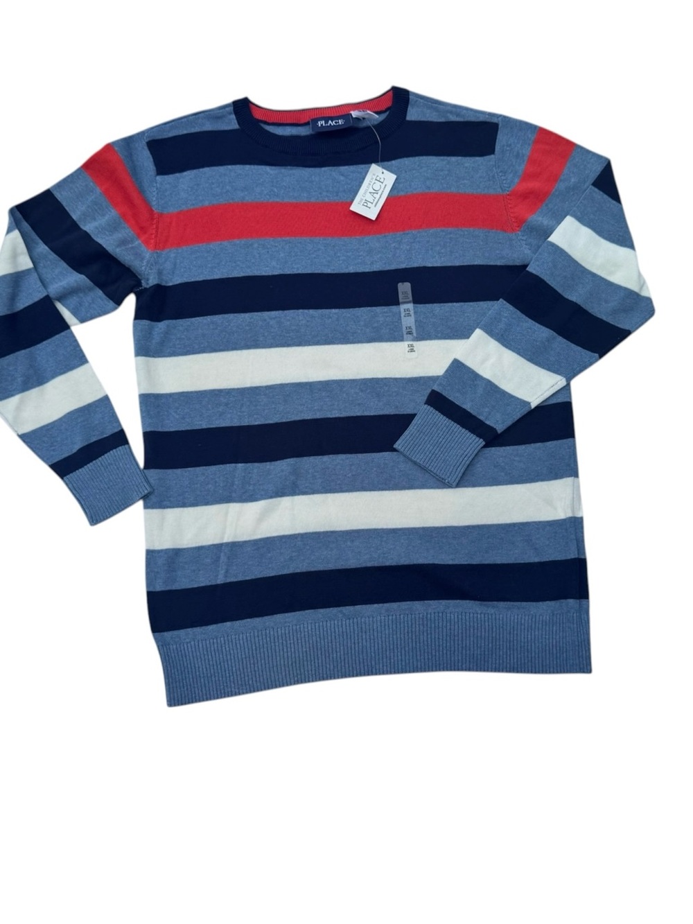 The Children's Place Navy, Light Blue, White & Red Striped Crewneck Sweater